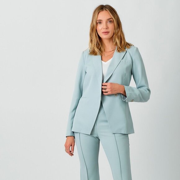 MYSTREE Women’s Light Blue Tailored Blazer Jacket – Classic One Button Suit Coat - Picture 5 of 6